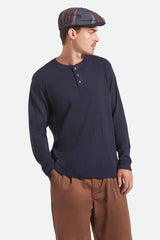 VINTAGE RIBBED L/S HENLEY - WASHED NAVY
